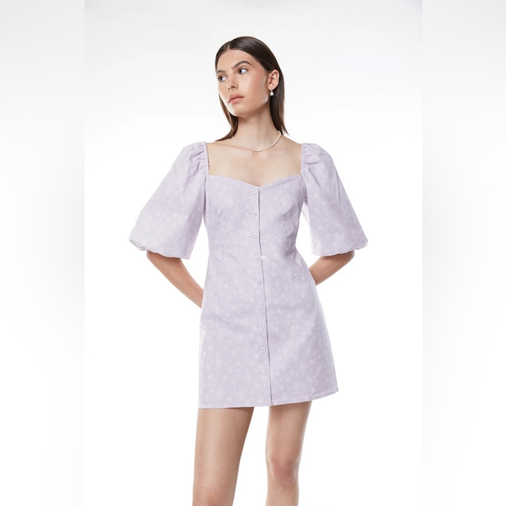 Oak and Fort - Purple Floral Puff Sleeve Mini Dress - Size XS